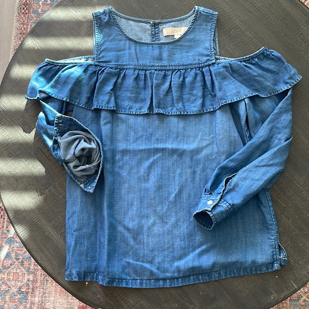 LOFT- Long Sleeve Off the Shoulder Shirt - Chambray SP